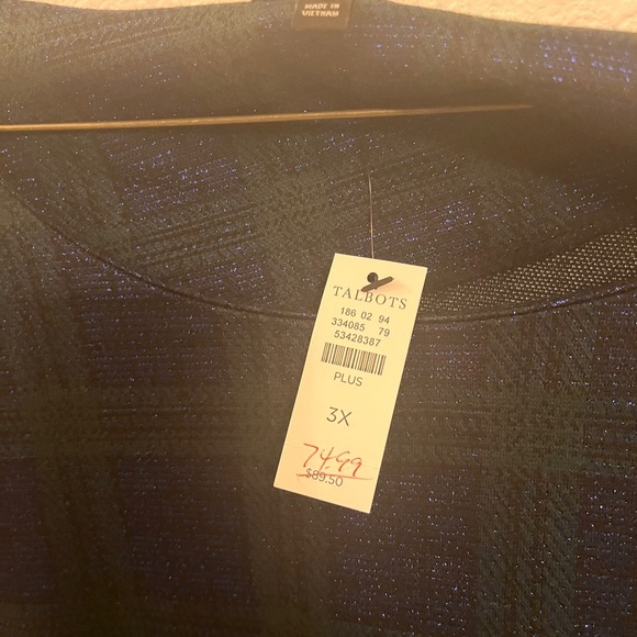 Navy Plaid  top with Gold Zipper Accent - Picture 2 of 12